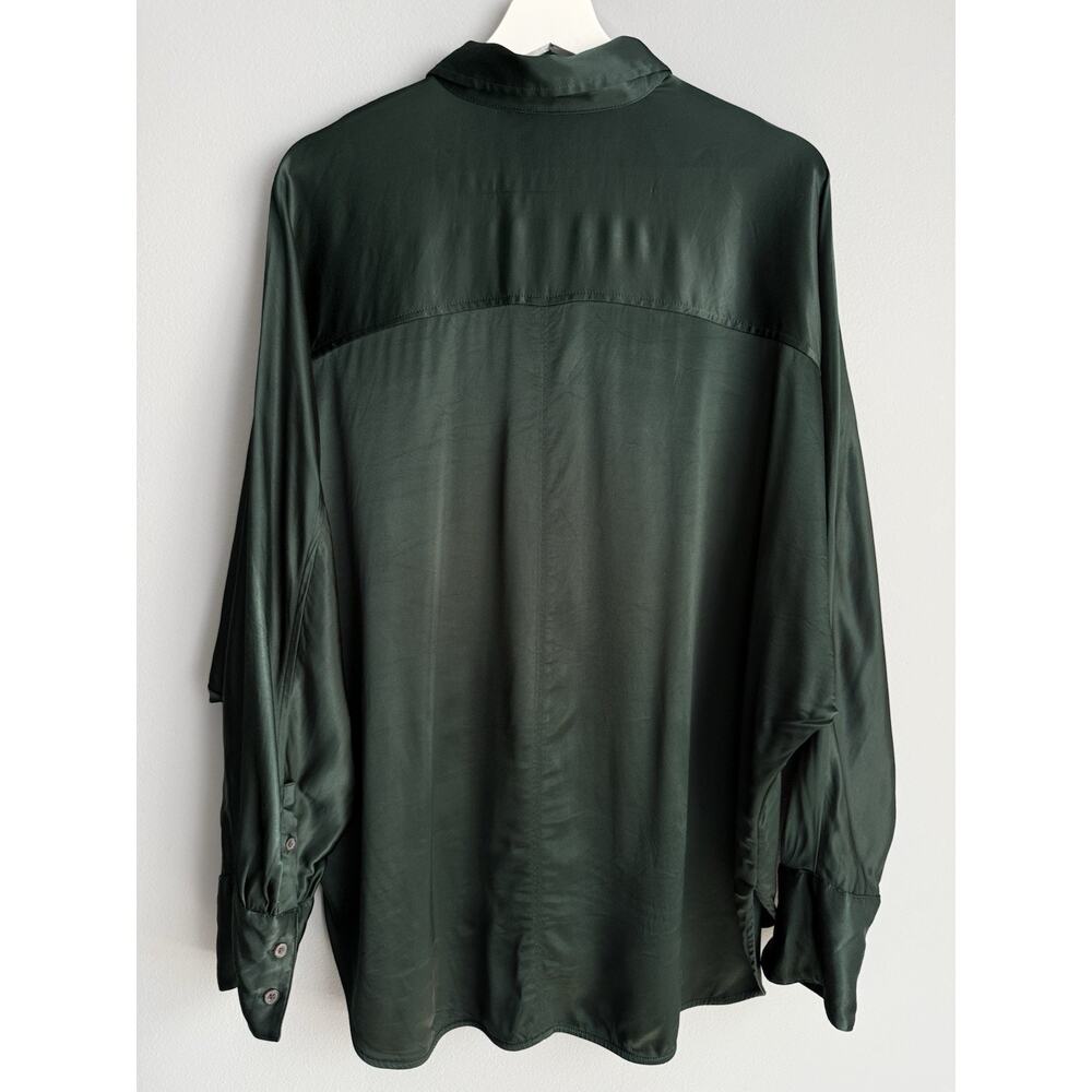 Madewell Green Satin Button Down Shirt Dolman Sleeve Oversized Relaxed Size L - Picture 6 of 8